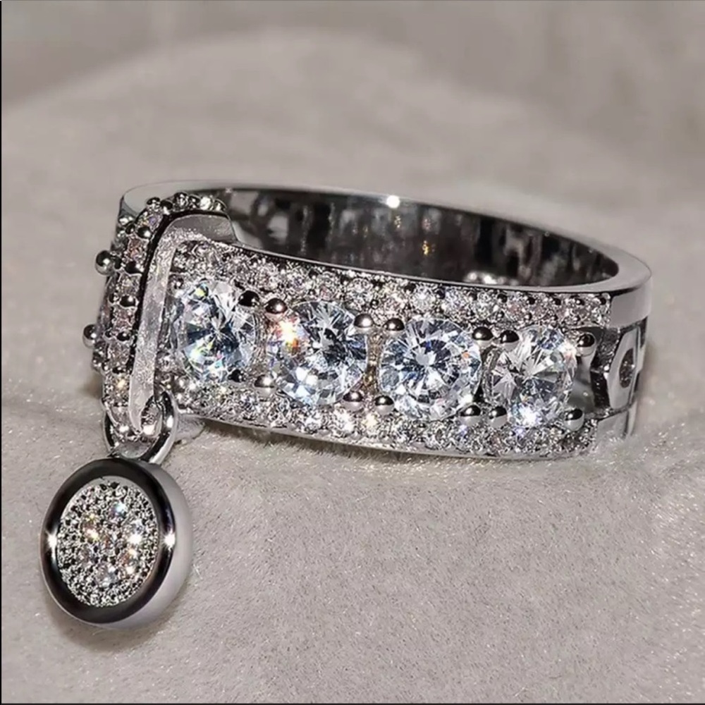 New 925 Silver Diamond Drop Ring - Picture 2 of 6